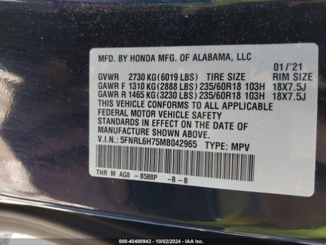 Photo 8 VIN: 5FNRL6H75MB042965 - HONDA ODYSSEY 