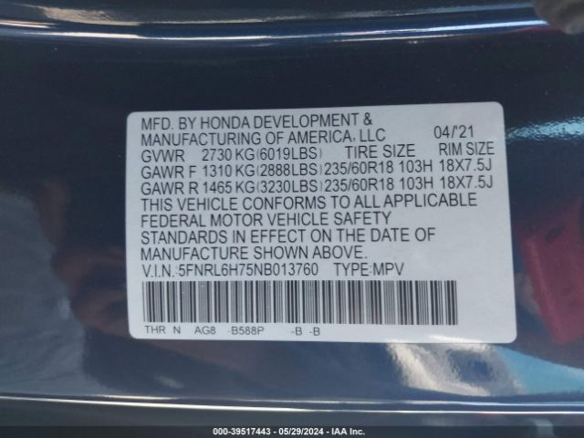 Photo 8 VIN: 5FNRL6H75NB013760 - HONDA ODYSSEY 