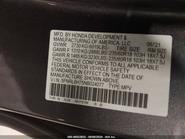 Photo 8 VIN: 5FNRL6H75NB024077 - HONDA ODYSSEY 