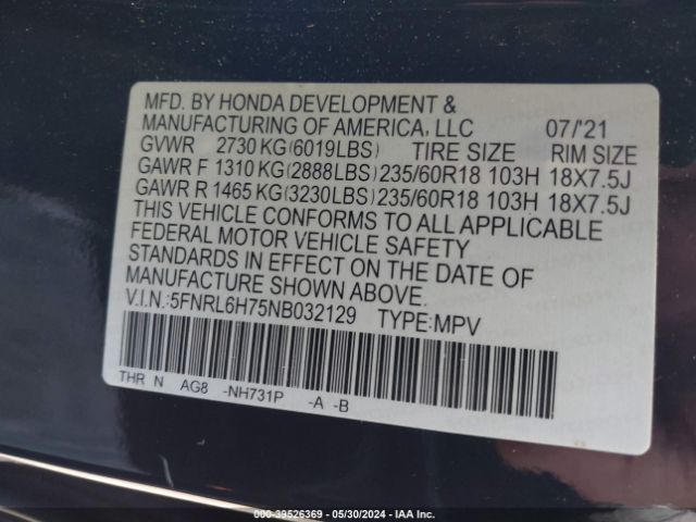 Photo 8 VIN: 5FNRL6H75NB032129 - HONDA ODYSSEY 