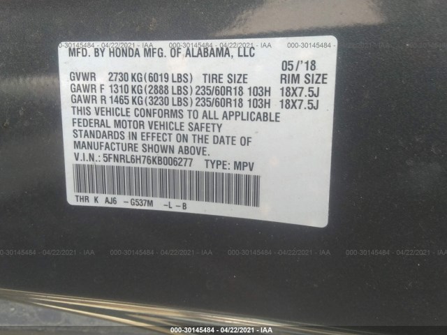 Photo 8 VIN: 5FNRL6H76KB006277 - HONDA ODYSSEY 