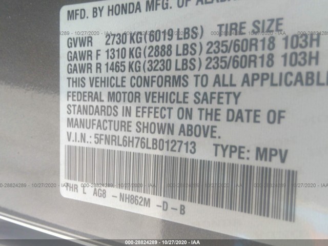 Photo 8 VIN: 5FNRL6H76LB012713 - HONDA ODYSSEY 