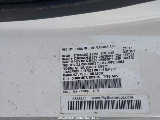 Photo 8 VIN: 5FNRL6H77JB019375 - HONDA ODYSSEY 