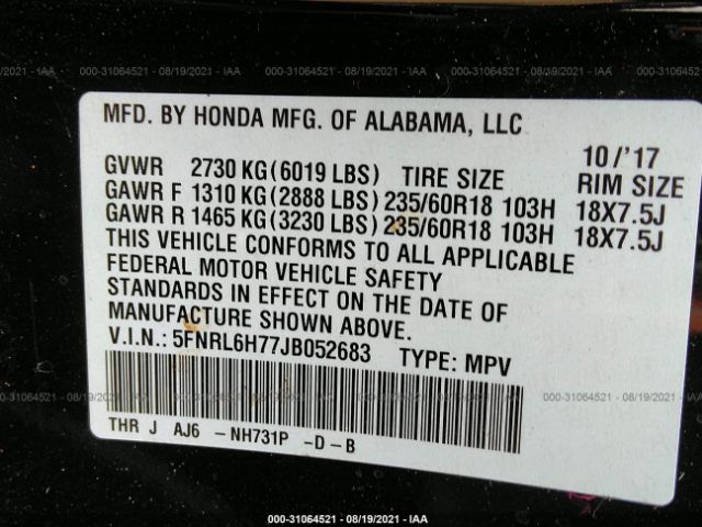 Photo 8 VIN: 5FNRL6H77JB052683 - HONDA ODYSSEY 