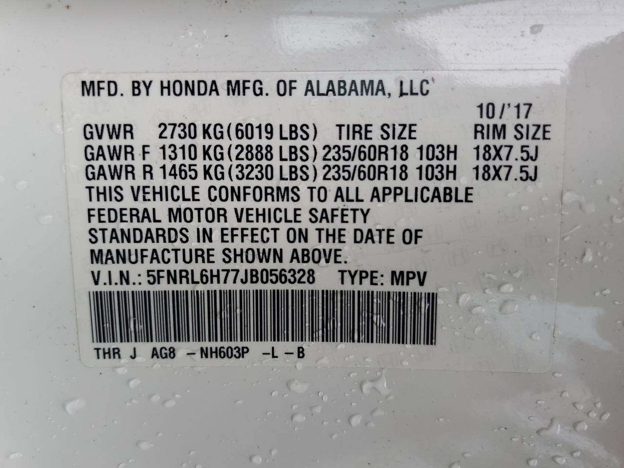 Photo 13 VIN: 5FNRL6H77JB056328 - HONDA ODYSSEY 