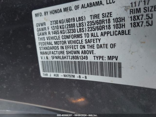 Photo 8 VIN: 5FNRL6H77JB061349 - HONDA ODYSSEY 