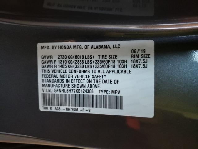 Photo 9 VIN: 5FNRL6H77KB124306 - HONDA ODYSSEY EX 