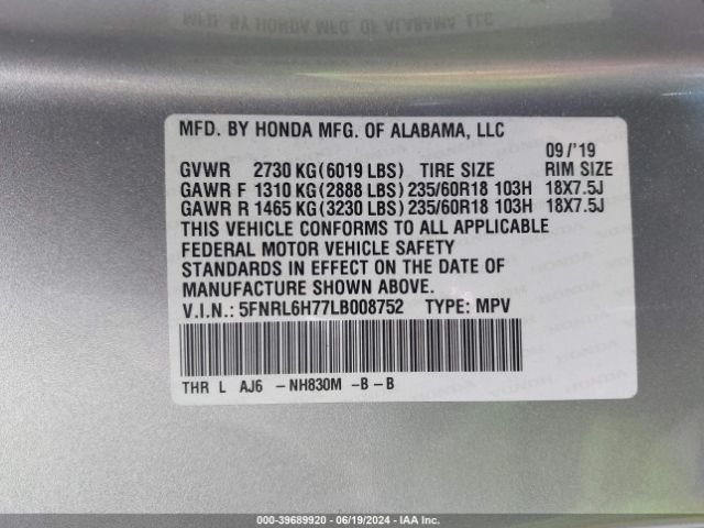 Photo 8 VIN: 5FNRL6H77LB008752 - HONDA ODYSSEY 