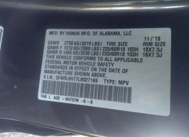 Photo 8 VIN: 5FNRL6H77LB027169 - HONDA ODYSSEY 