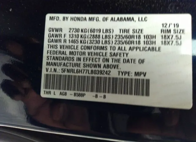 Photo 8 VIN: 5FNRL6H77LB039242 - HONDA ODYSSEY 