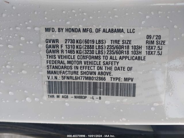 Photo 8 VIN: 5FNRL6H77MB012866 - HONDA ODYSSEY 