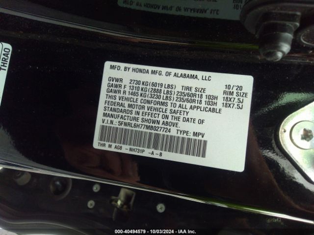 Photo 8 VIN: 5FNRL6H77MB027724 - HONDA ODYSSEY 