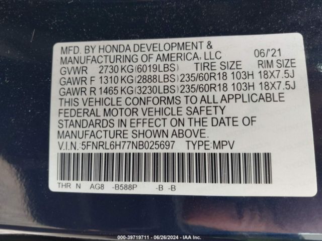 Photo 8 VIN: 5FNRL6H77NB025697 - HONDA ODYSSEY 