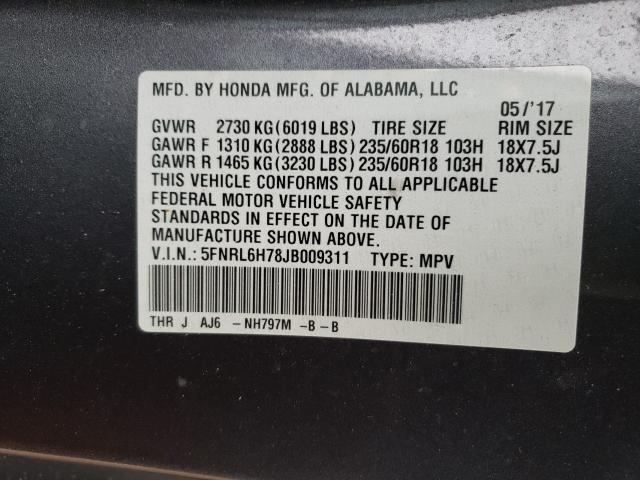 Photo 9 VIN: 5FNRL6H78JB009311 - HONDA ODYSSEY EX 