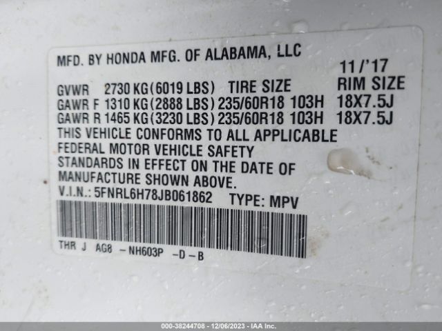 Photo 8 VIN: 5FNRL6H78JB061862 - HONDA ODYSSEY 