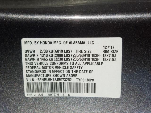 Photo 9 VIN: 5FNRL6H78JB073252 - HONDA ODYSSEY EX 