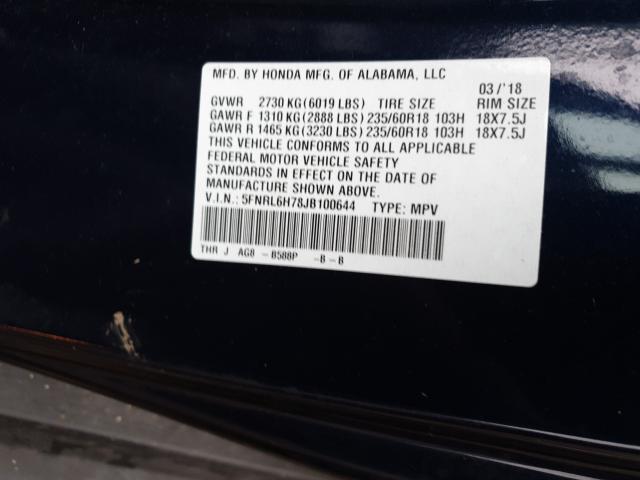 Photo 9 VIN: 5FNRL6H78JB100644 - HONDA ODYSSEY EX 