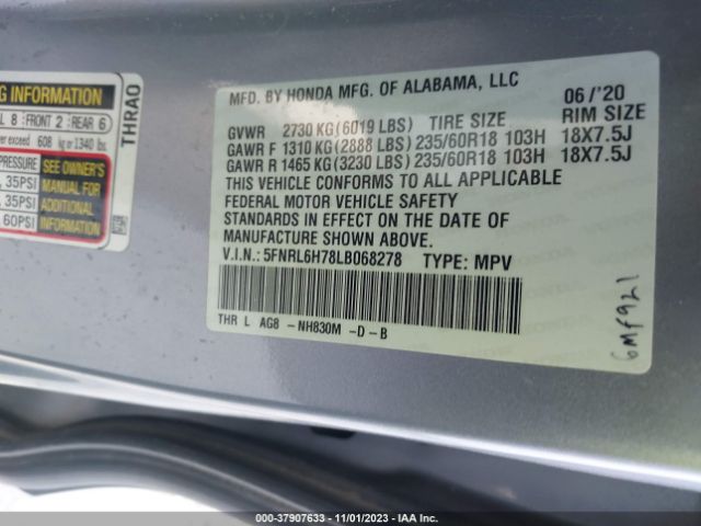 Photo 8 VIN: 5FNRL6H78LB068278 - HONDA ODYSSEY 