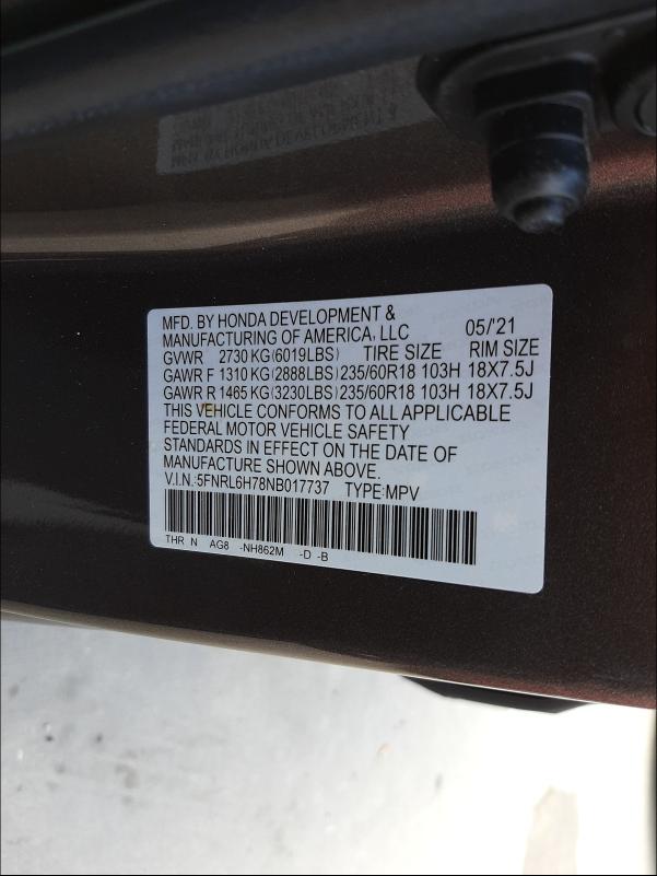 Photo 9 VIN: 5FNRL6H78NB017737 - HONDA ODYSSEY EX 