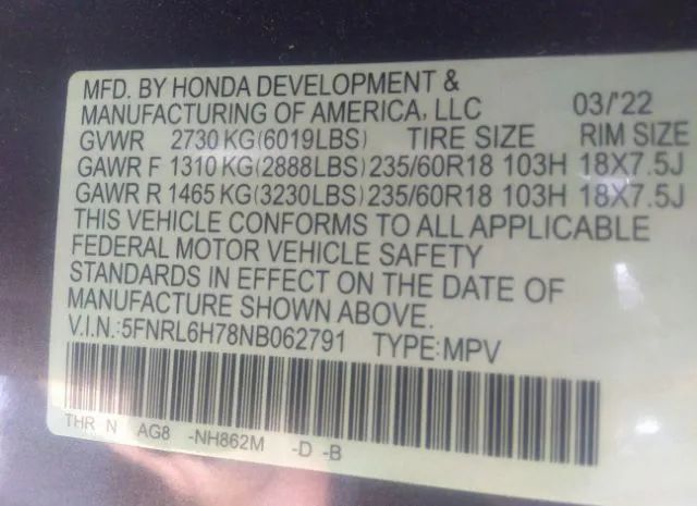 Photo 8 VIN: 5FNRL6H78NB062791 - HONDA ODYSSEY 