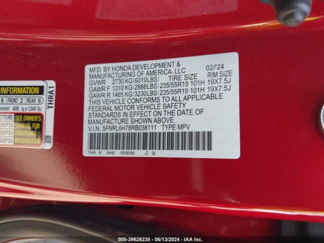 Photo 8 VIN: 5FNRL6H78RB038111 - HONDA ODYSSEY 