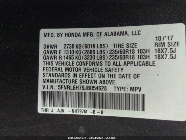 Photo 8 VIN: 5FNRL6H79JB054628 - HONDA ODYSSEY 