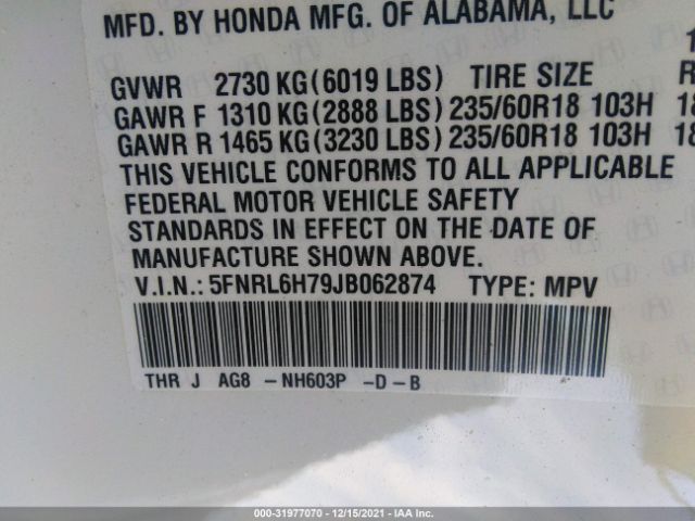 Photo 8 VIN: 5FNRL6H79JB062874 - HONDA ODYSSEY 