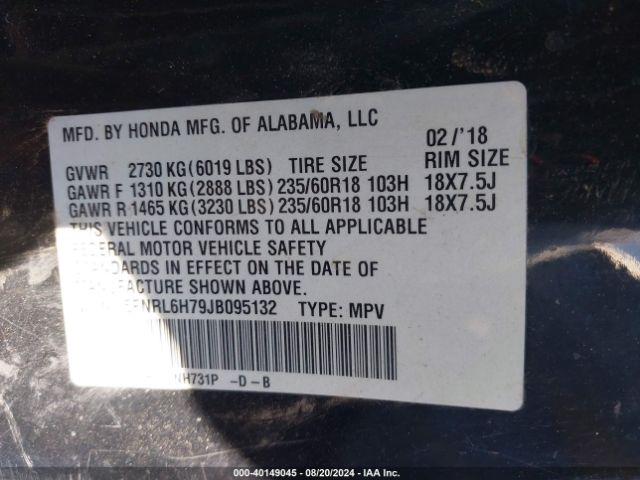 Photo 8 VIN: 5FNRL6H79JB095132 - HONDA ODYSSEY 