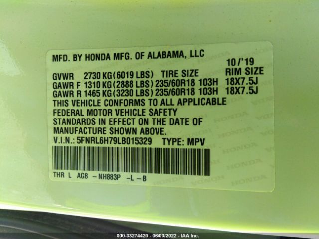 Photo 8 VIN: 5FNRL6H79LB015329 - HONDA ODYSSEY 