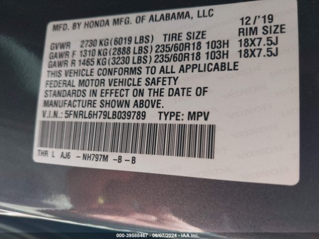 Photo 8 VIN: 5FNRL6H79LB039789 - HONDA ODYSSEY 