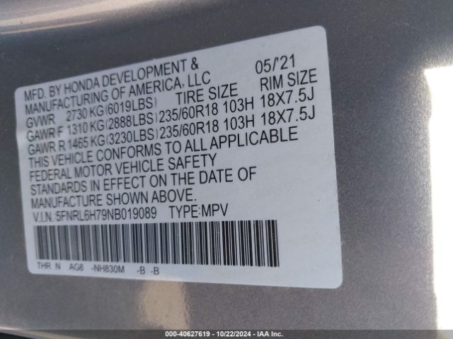 Photo 8 VIN: 5FNRL6H79NB019089 - HONDA ODYSSEY 