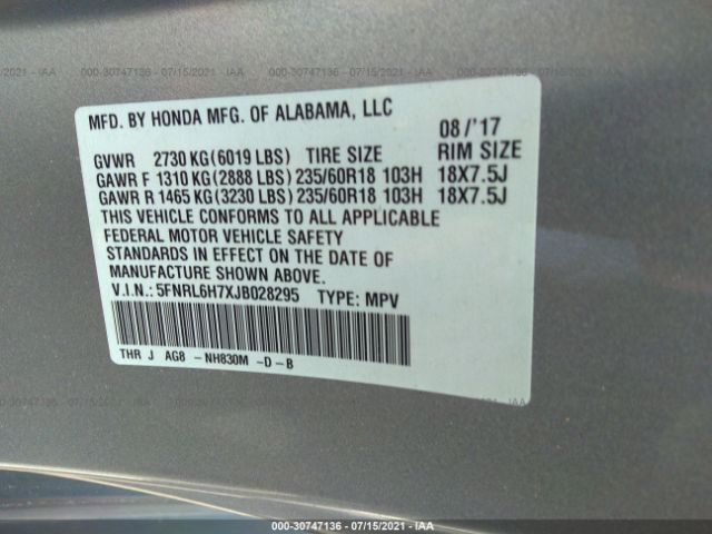 Photo 8 VIN: 5FNRL6H7XJB028295 - HONDA ODYSSEY 