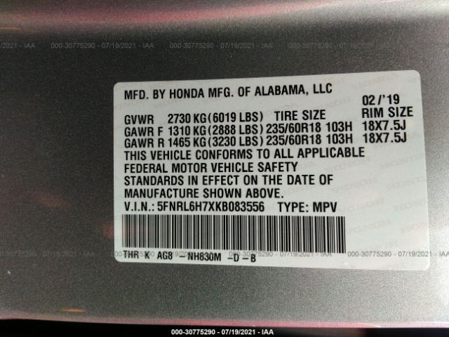 Photo 8 VIN: 5FNRL6H7XKB083556 - HONDA ODYSSEY 