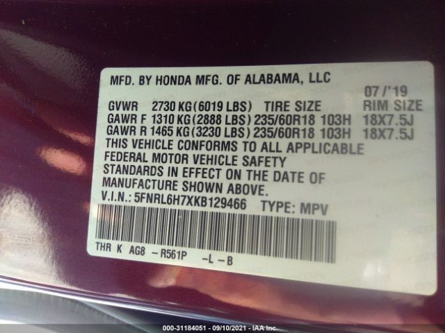 Photo 8 VIN: 5FNRL6H7XKB129466 - HONDA ODYSSEY 