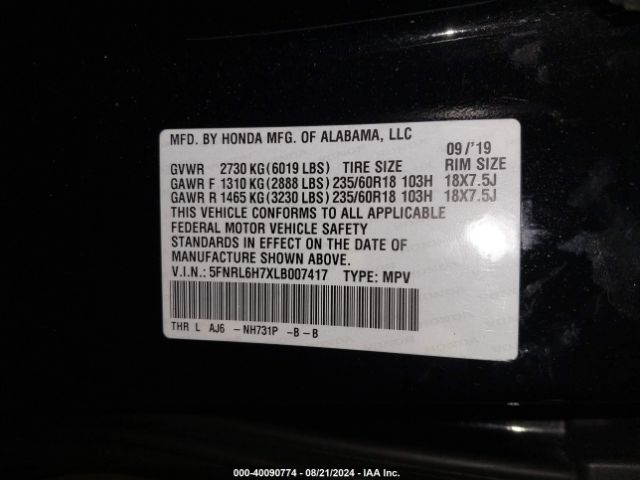 Photo 8 VIN: 5FNRL6H7XLB007417 - HONDA ODYSSEY 