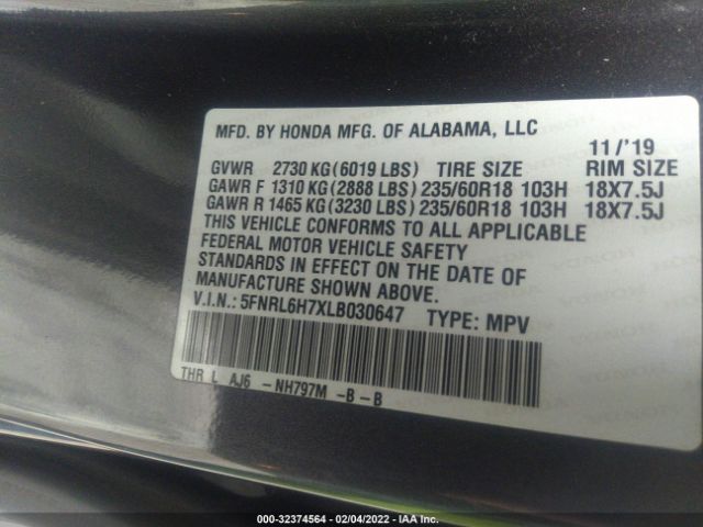 Photo 8 VIN: 5FNRL6H7XLB030647 - HONDA ODYSSEY 