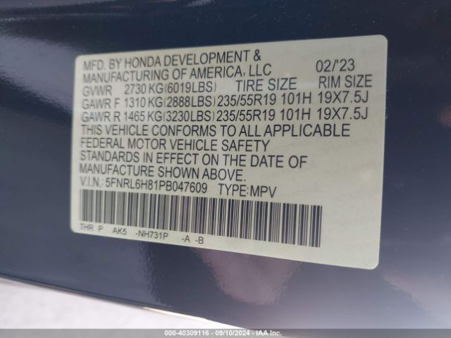 Photo 8 VIN: 5FNRL6H81PB047609 - HONDA ODYSSEY 