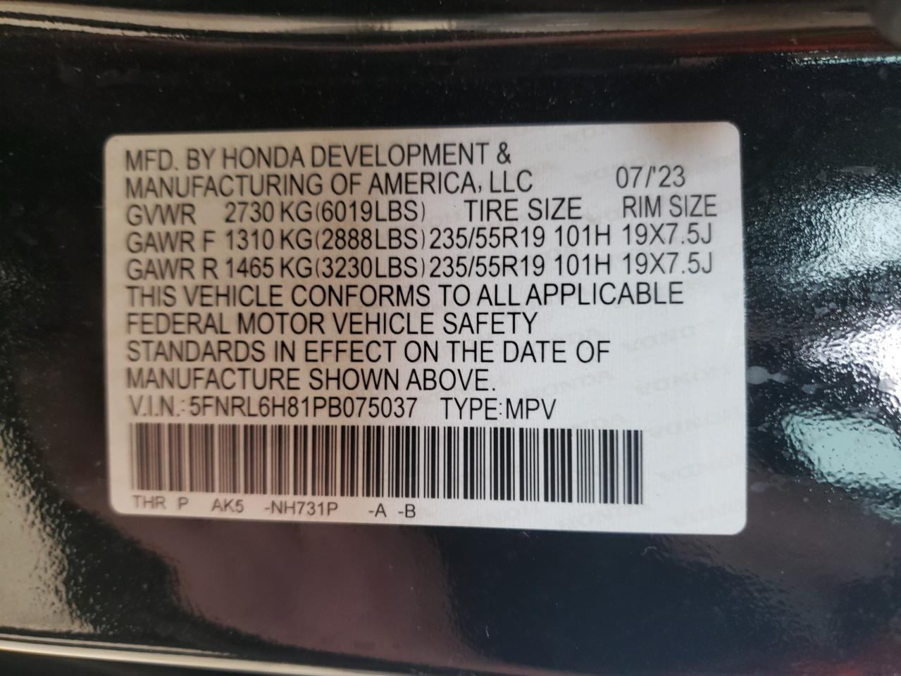 Photo 12 VIN: 5FNRL6H81PB075037 - HONDA ODYSSEY 