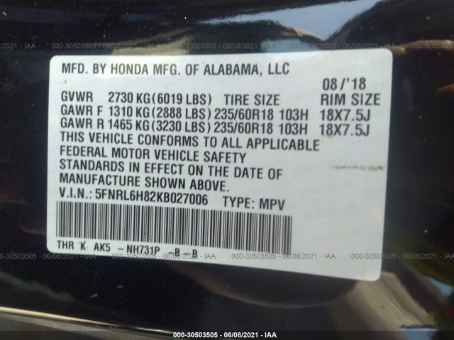 Photo 8 VIN: 5FNRL6H82KB027006 - HONDA ODYSSEY 