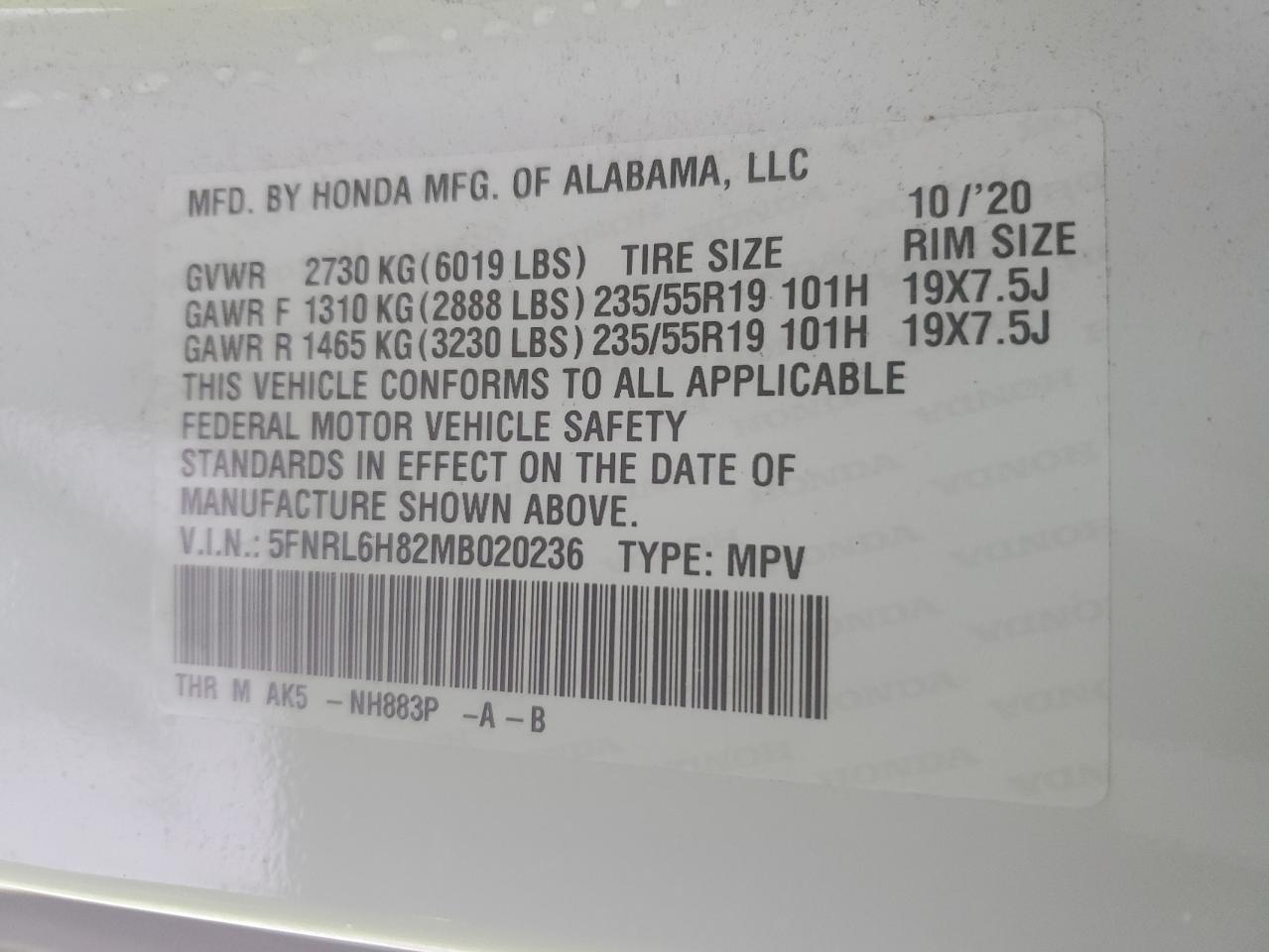 Photo 12 VIN: 5FNRL6H82MB020236 - HONDA ODYSSEY 