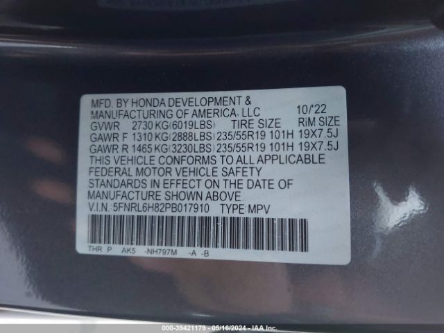 Photo 8 VIN: 5FNRL6H82PB017910 - HONDA ODYSSEY 