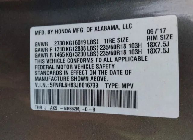 Photo 8 VIN: 5FNRL6H83JB016739 - HONDA ODYSSEY 