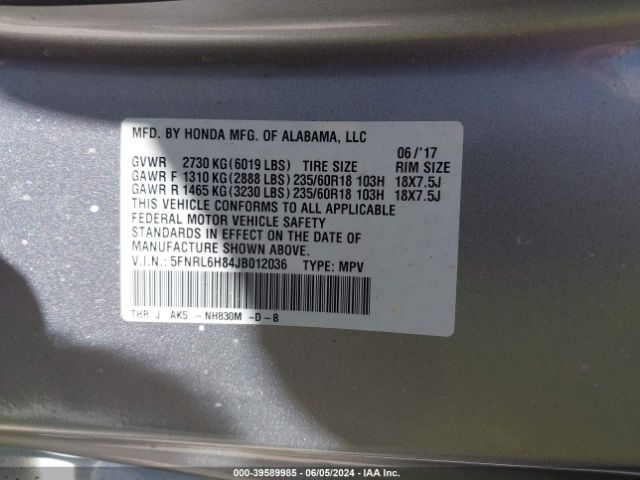 Photo 8 VIN: 5FNRL6H84JB012036 - HONDA ODYSSEY 