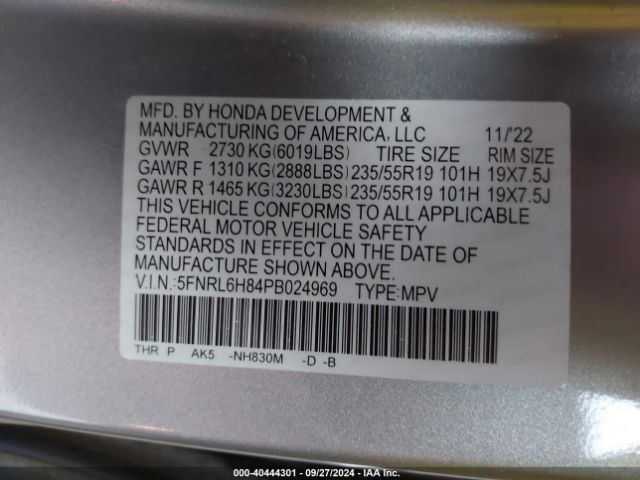 Photo 8 VIN: 5FNRL6H84PB024969 - HONDA ODYSSEY 