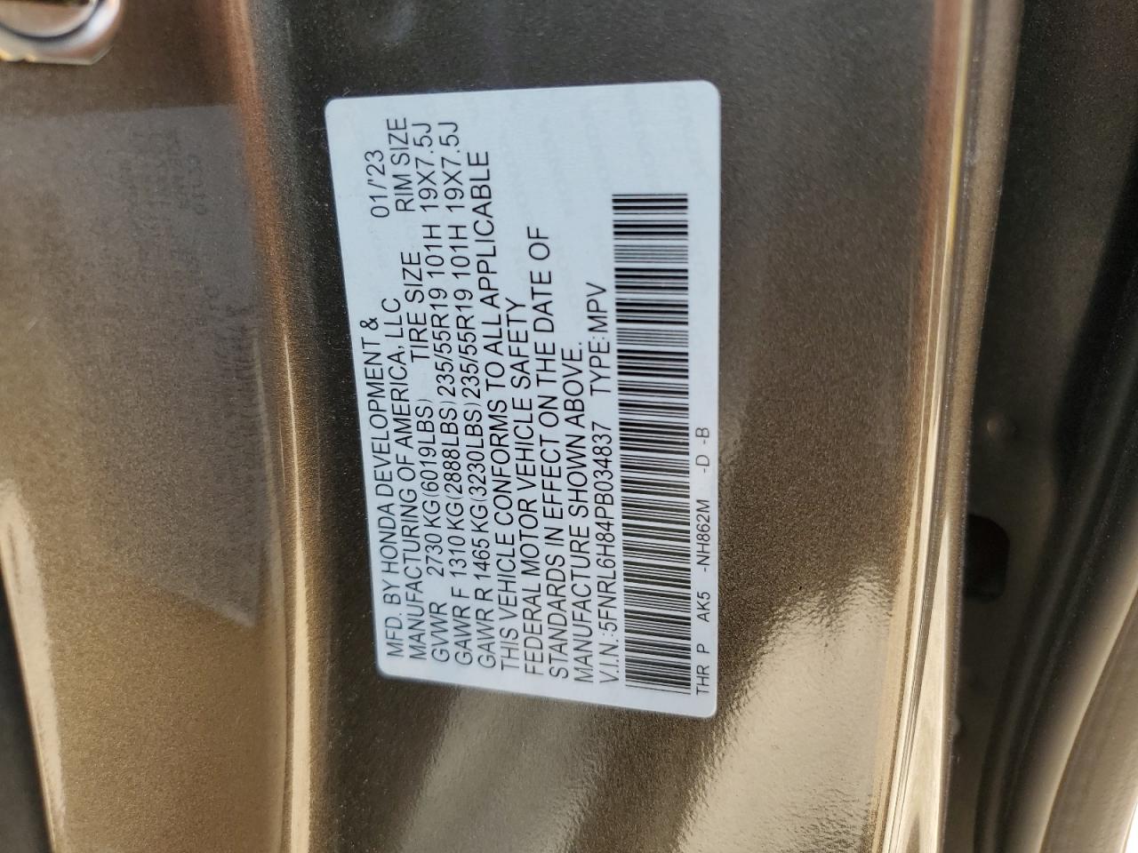 Photo 11 VIN: 5FNRL6H84PB034837 - HONDA ODYSSEY 