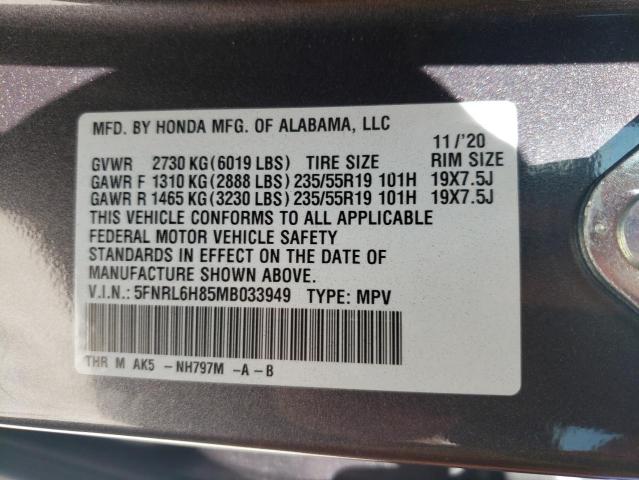 Photo 9 VIN: 5FNRL6H85MB033949 - HONDA ODYSSEY TO 