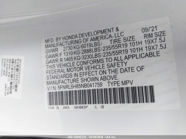 Photo 8 VIN: 5FNRL6H85NB041759 - HONDA ODYSSEY 