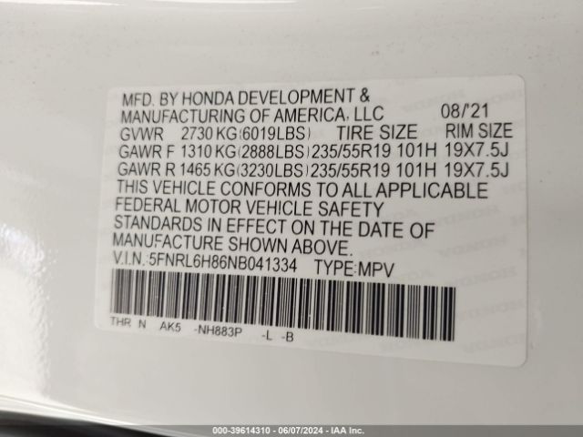 Photo 8 VIN: 5FNRL6H86NB041334 - HONDA ODYSSEY 