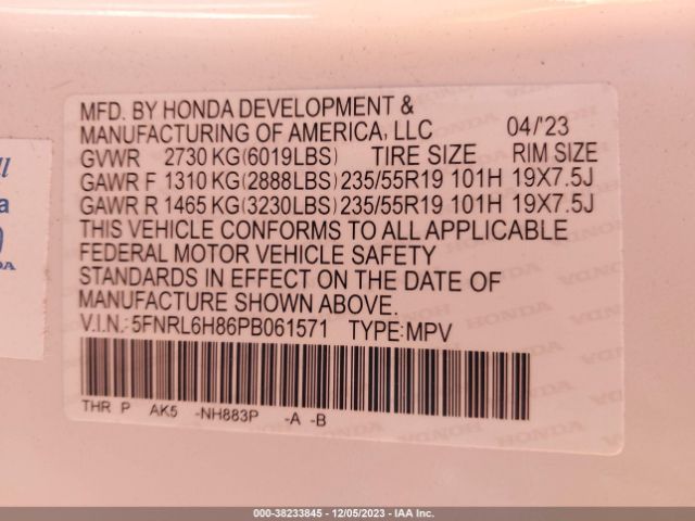 Photo 8 VIN: 5FNRL6H86PB061571 - HONDA ODYSSEY 