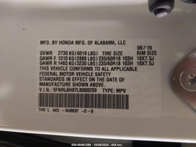 Photo 8 VIN: 5FNRL6H87LB008209 - HONDA ODYSSEY 